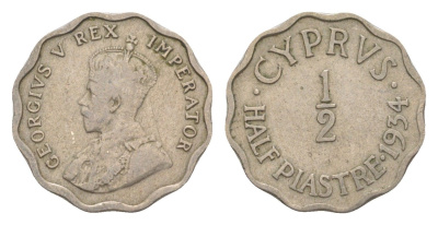Кипр 1/2 пиастра 1934 Георг V (1910-1936), год-тип KM 20 медно-никель 4649-1128