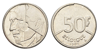 Бельгия 50 франков 1989 Belgique, Бодуэн I (1951-1993) KM 168 никель 4706-124