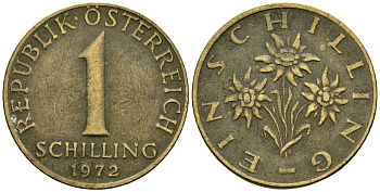 Австрия 1 шиллинг 1972 KM 2886 алюминиевая бронза 4138-432
