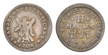 Брауншвейг-Каленберг-Ганновер 2 мариенгроша 1708 HB, Георг I (1698-1727), из коллекции Ричарда Б. Смита Welter 2201, KM 52 серебро 1525-824