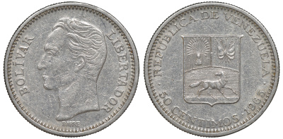 Венесуэла 50 сентимо 1965 Симон Боливар KM 41, Schon 51 никель 4610-813