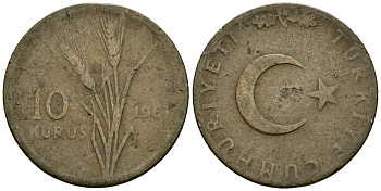 Турция 10 курушей 1961 KM 891.1 бронза 4167-117