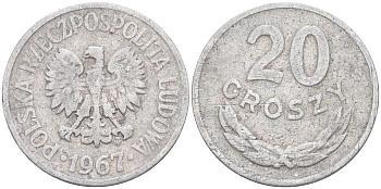 Польша 20 грошей 1967 MW KM А47 алюминий 106-435