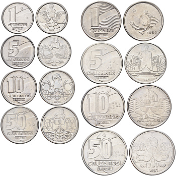 Бразилия набор из 8 монет (1, 5, 10 и 50 сентаво; 1, 5, 10 и 50 крузейро) 1989, 1990 и 1991 Профессии KM 611, 612, 613, 614, 617, 618, 619 и 620 нержавеющая сталь UNC 4666-1211-1215