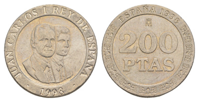 Испания 200 песет 1998 M, Хуан Карлос I (1975-2014) KM 992 медно-никель 4153-1133