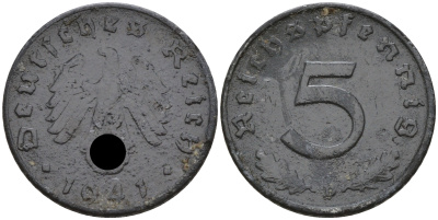 Германия 5 рейхспфеннигов 1941 D KM 100,  J. 370 цинк    4152-1033