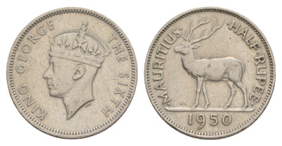 Маврикий 1/2 рупии 1950 KM 27 медно-никель 4617-863