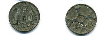 НИДЕРЛАНДЫ 1 ЦЕНТ 1942 ВИЛЬГЕЛЬМИНА (1890-1948) KM 170 цинк 57-357