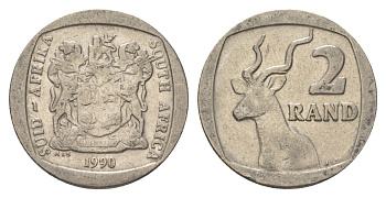 ЮАР 2 ранда 1990 KM 139 медь плакированная никелем 4626-1052
