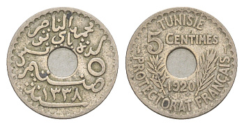 Тунис 5 сантимов 1920 A KM 242 никель латунь 4643-764