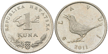 Хорватия 1 куна 2011 западный соловей, легенда на хорватском KM 9.1 медь цинк никель aUNC 4448-951