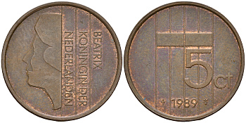 Нидерланды 5 центов 1989 Беатрикс (1980-2013) KM 202 бронза    4187-335