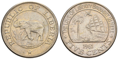 Либерия 5 центов 1961  KM 14 медно-никель  aUNC  220-1241
