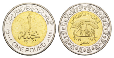Египет 1 фунт 2019 80 лет Министерству социальной солидарности KM 1060 биметалл UNC 4652-1256