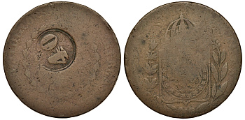 Бразилия 40 рейс 1835 R, провинция ICO, надчеканка KM 444.1 медь 118-725