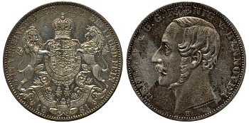 Брауншвейг-Каленберг-Ганновер 1 талер 1861 В, Георг V (1851-1866) KM 230, AKS 144, Dav. 682, Kahnt 239, Thun 174 серебро 00-817-10