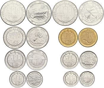 Сан-Марино годовой набор из 8 монет 1977 1, 2, 5, 10, 20, 50, 100 и 100 лир KM 63-70 UNC 3-6-4-57
