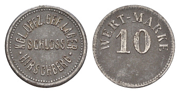 Хиршберг 10 пфеннигов ND тюремный жетон - KGL. Offz. Gef. Lager Men05 11627.2, Men18 14554.2 железо 1528-442
