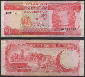 Барбадос 1 доллар ND (1973) Pick 29 бумага 6278-61-3-2
