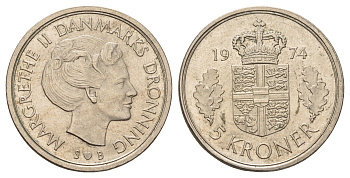 Дания 5 крон 1974 Маргрете II (1972-2024) KM 863 медно-никель 4653-925