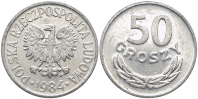 ПОЛЬША 50 ГРОШЕЙ 1984 MW KM 48.1 алюминий UNC 4448-241