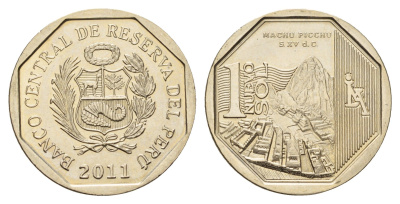 Перу 1 новый соль 2011 Богатство и гордость Перу - Мачу-Пикчу KM 346 медь цинк никель UNC 3334-551