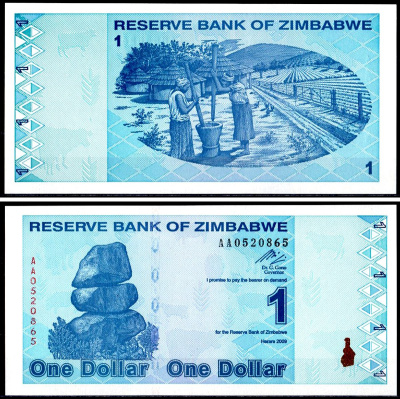 Зимбабве 1 доллар 2009 Pick 92 бумага UNC (пресс) 7147-39-2-1