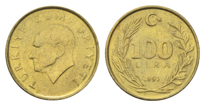 Турция 100 лир 1991 Кемаль Ататюрк KM 988 алюминиевая бронза aUNC 4705-956