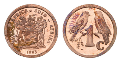 ЮАР 1 цент 1993 KM 132 сталь плакированная медью PROOF 4690-866