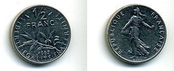 ФРАНЦИЯ 1/2 ФРАНКА 1983 KM 931.1 никель 46-346