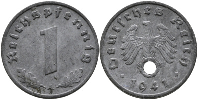 ГЕРМАНИЯ 1 РЕЙХСПФЕННИГ 1941 A KM 97, J.369 цинк 96-665