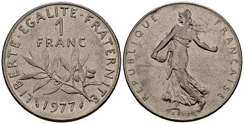 Франция 1 франк 1977 сеятель KM 925.1, Le Franc 226.4 никель 4138-316