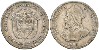 Панама 25 сентесимо 1904 KM 4 серебро 441-1622