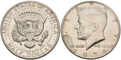 США 1/2 доллара (50 центов) 1974 Джон Кеннеди KM 202b медь плакированная медно-никелем 88-1035