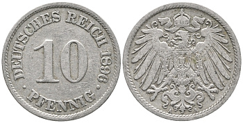 ГЕРМАНИЯ 10 ПФЕННИГОВ 1896 A KM 12, J. 13 медно-никель 100-926