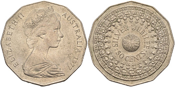 Австралия 50 центов 1977 25 лет правления Елизаветы II KM 70 медно-никель 4131-821