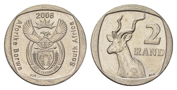 ЮАР 2 ранда 2008 KM 445 медь плакированная никелем UNC 4628-226