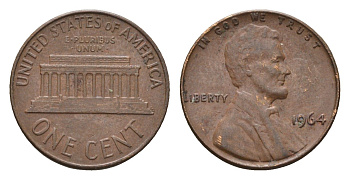 США 1 цент 1964 Авраам Линкольн KM 201 медь цинк 4674-513