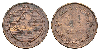 Нидерланды 2 1/2 цента 1890 Виллем III (1849-1890) KM 108 бронза 3996-651