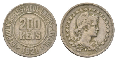 Бразилия 200 реалов 1921 KM 519 медно-никель 4624-1152