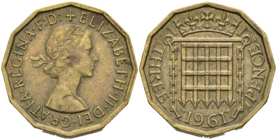 Великобритания 3 пенса 1961 Елизавета II (1952-2022) KM 900, Spink 4153 никель латунь 4561-1032