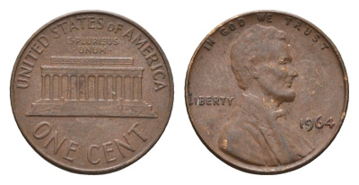 США 1 цент 1964 Авраам Линкольн KM 201 медь цинк 4674-513