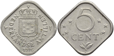 Нидерландские Антилы 5 центов 1976 Юлиана (1948-1980) KM 13 медно-никель 192-729