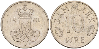 Дания 10 эре 1981 Маргрете II (1972-) KM 860 медно-никель 4147-549