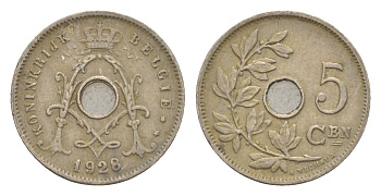 Бельгия 5 сантимов 1928 Belgie, Альберт I (1909-1934) KM 67 медно-никель 4640-1039