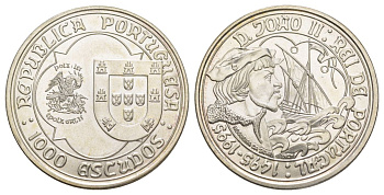 Португалия 1000 эскудо 1995 500 лет со дня смерти Жоао II KM 685 серебро BU 1088-4-44