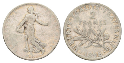 Франция 2 франка 1898 KM 845 серебро 93-316