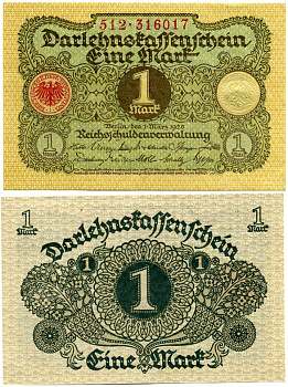 ГЕРМАНИЯ 1 МАРКА 1920 1 МАРТА 1920, ВЕЙМАРСКАЯ РЕСПУБЛИКА Pick 58 бумага аUNC 7548-49-1-2