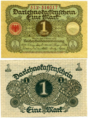 ГЕРМАНИЯ 1 МАРКА 1920 1 МАРТА 1920, ВЕЙМАРСКАЯ РЕСПУБЛИКА Pick 58 бумага аUNC 7548-49-1-2