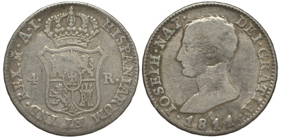 Испания 4 реала 1811 AI, Жозеф Бонапарт KM 540.1 (C 90.1) серебро 00-00